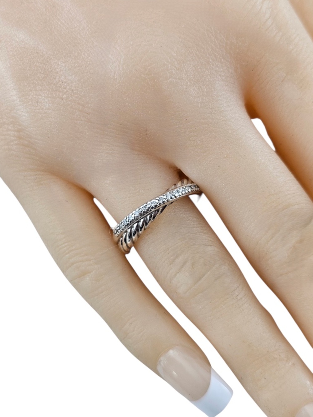 David Yurman Sterling Silver Diamond Crossover Ring Size 7 w/Pouch #24655 - Picture 7 of 7